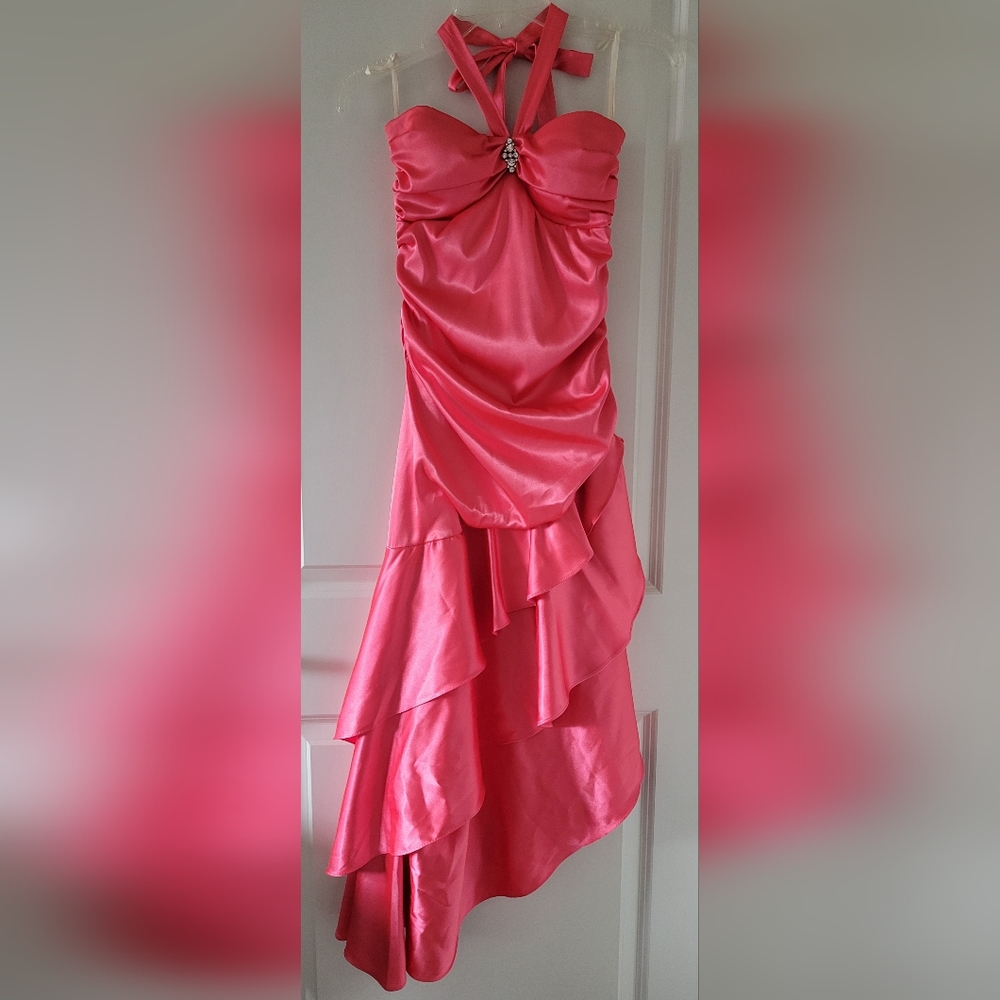 Blondie Nites Pink Tier Layered Ruffle Prom Dance Dress